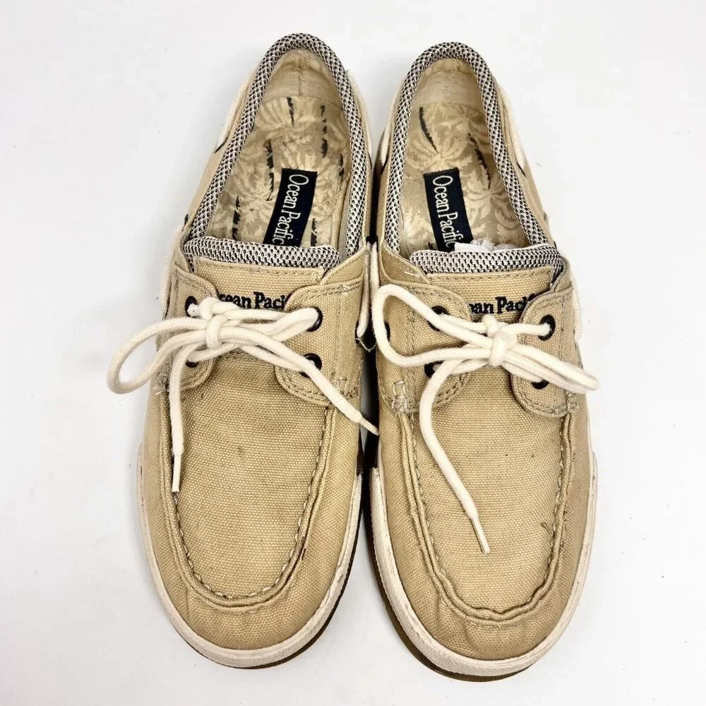 Ocean Pacific OP Spinnaker Deck Boat Tan Shoes Sz 7.5 Style OP1782A Canvas Prep